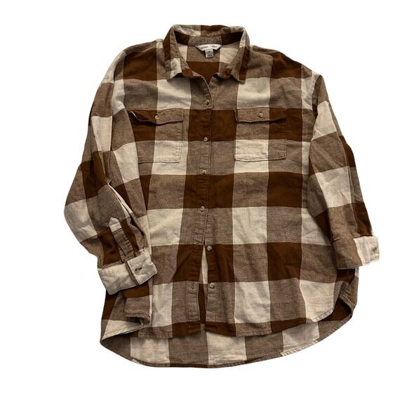 Old Navy Womens Loose Flannel Boyfriend Shirt Desert Floor Brown Plaid 2X - Picture 4 of 8